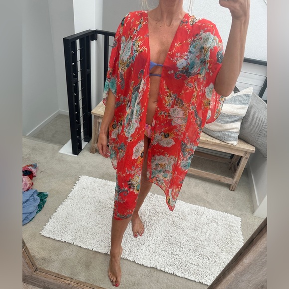 Amazon Other - Bohemian floral chiffon swim coverup summer vacation beach pool casual party M